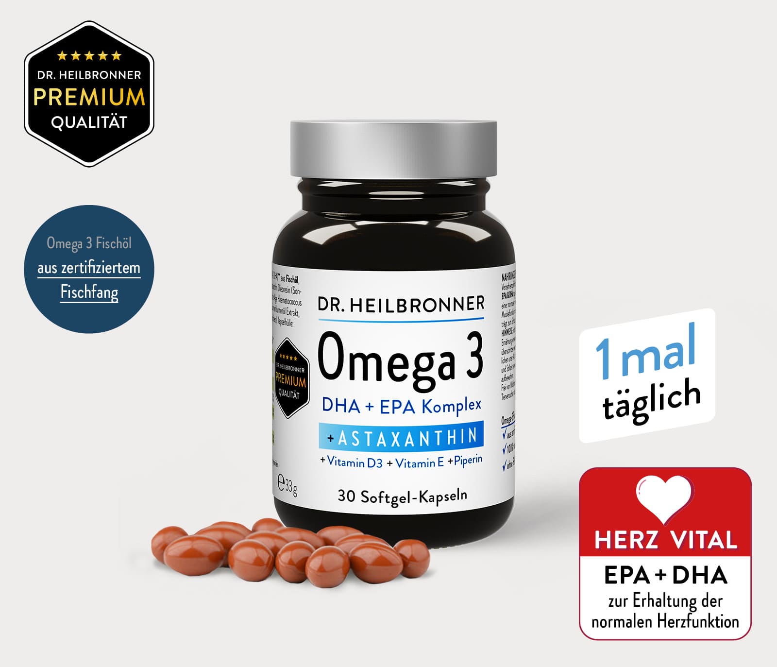 OMEGA 3 + Astaxanthin + Vitamin D3 + E Kapseln