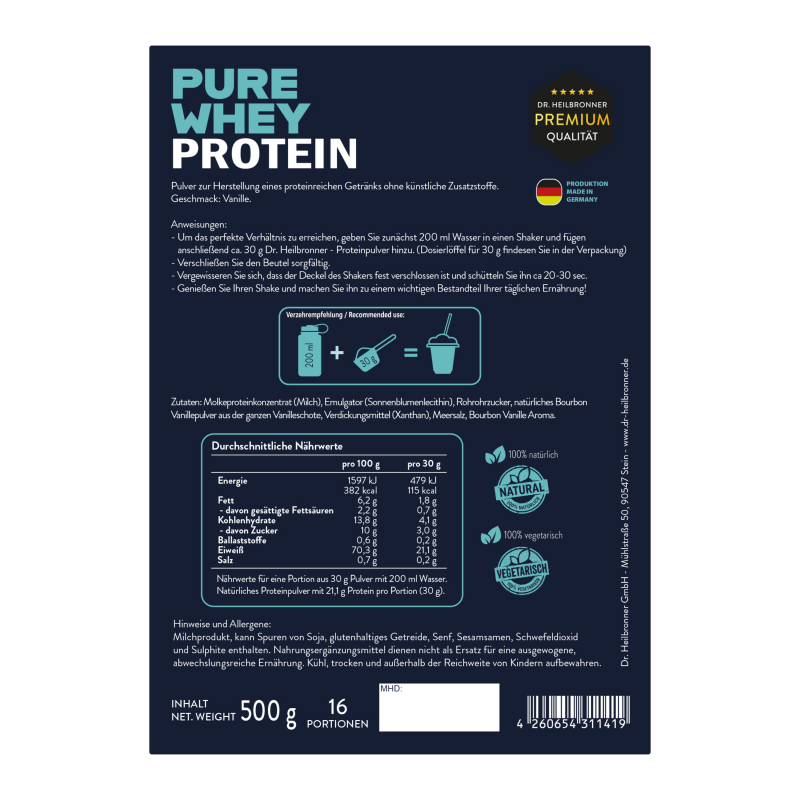 Whey Protein Powder 1x500g Vanilla without Astaxanthin